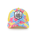 Colorful print trucker cap with woven label